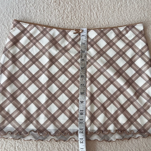 H&M Mesh Mini Skirt M Cream Brown Checked - Picture 6 of 7